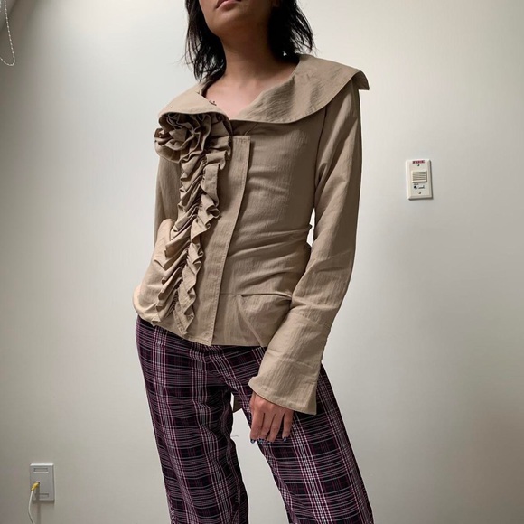 Samuel Dong Victorian Long Sleeve Top with Ruffles and Rose Appliqué - Picture 4 of 7